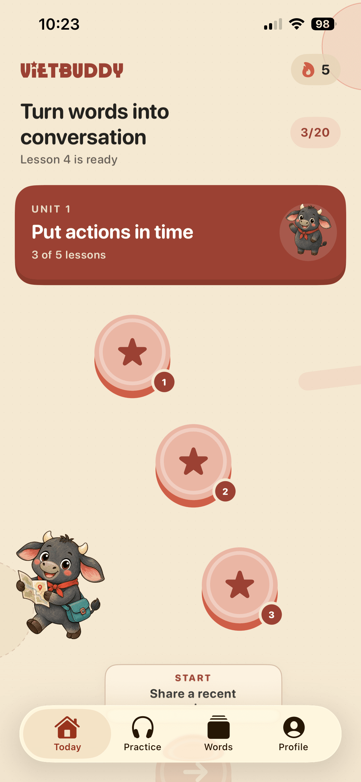 VietBuddy daily lesson screen